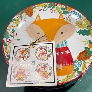 222 Fifth St  4 Christmas Animal Friends Appetizer Plates- Still in Package-